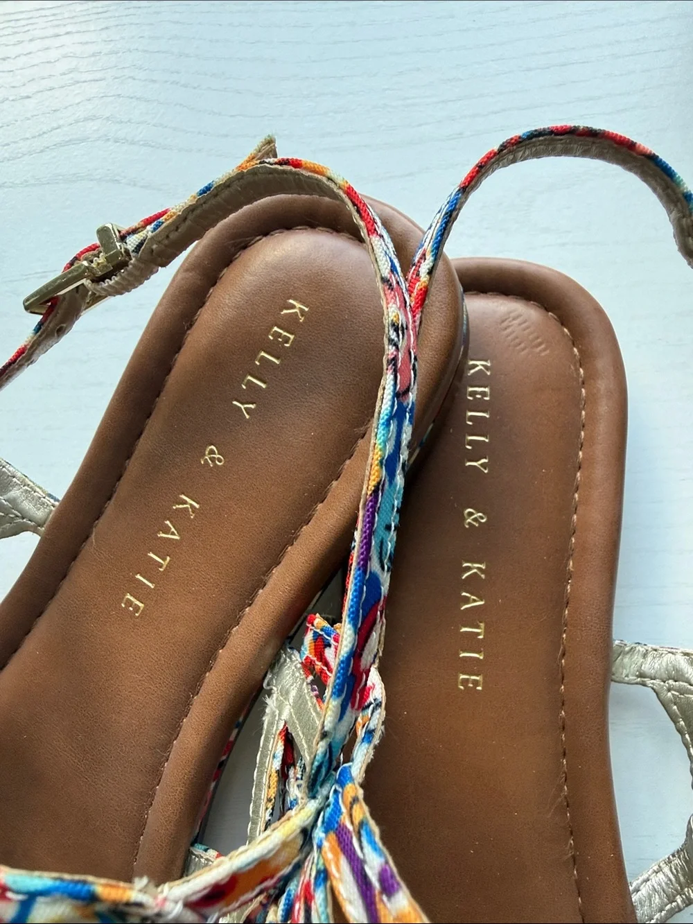 Kelly & Katie Multicolor Braided T-Strap Sandals with Brown Footbed